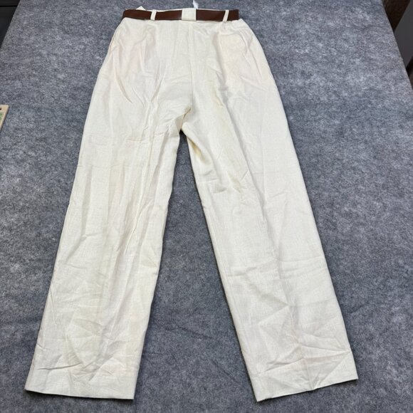 Emma James Pants Womens Sz 16 Cream Linen Blend Belt VTG High Rise Straight NEW - Picture 2 of 11